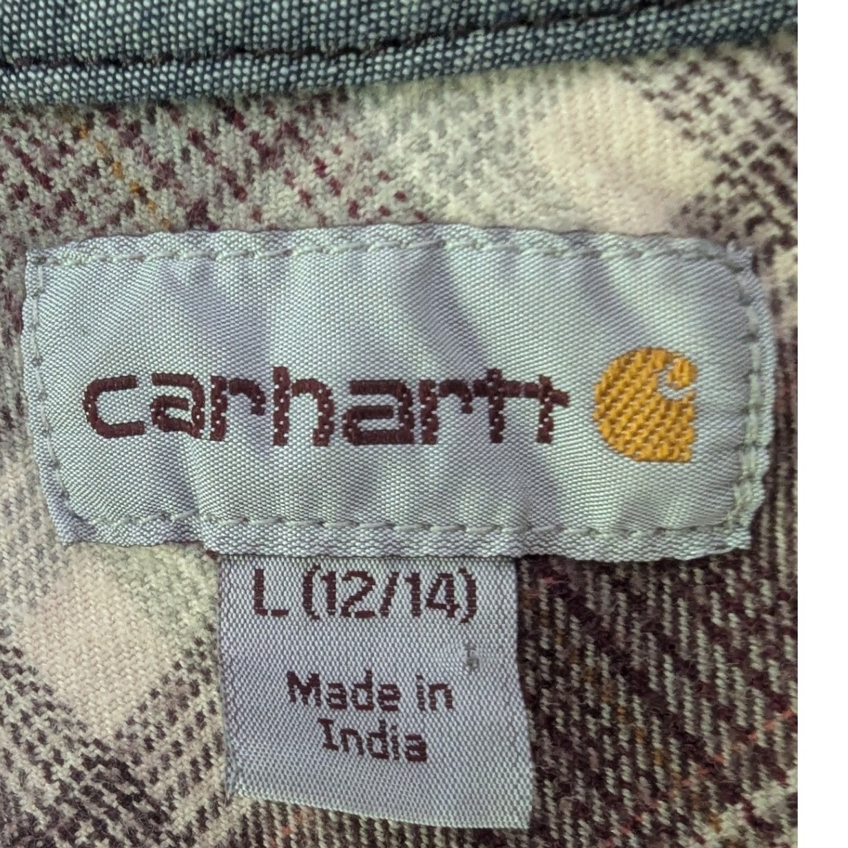Carhartt Hooded Shirt Burgundy Plaid Button Up Womens L 12/14 Cabincore Casual — image 6 of 7